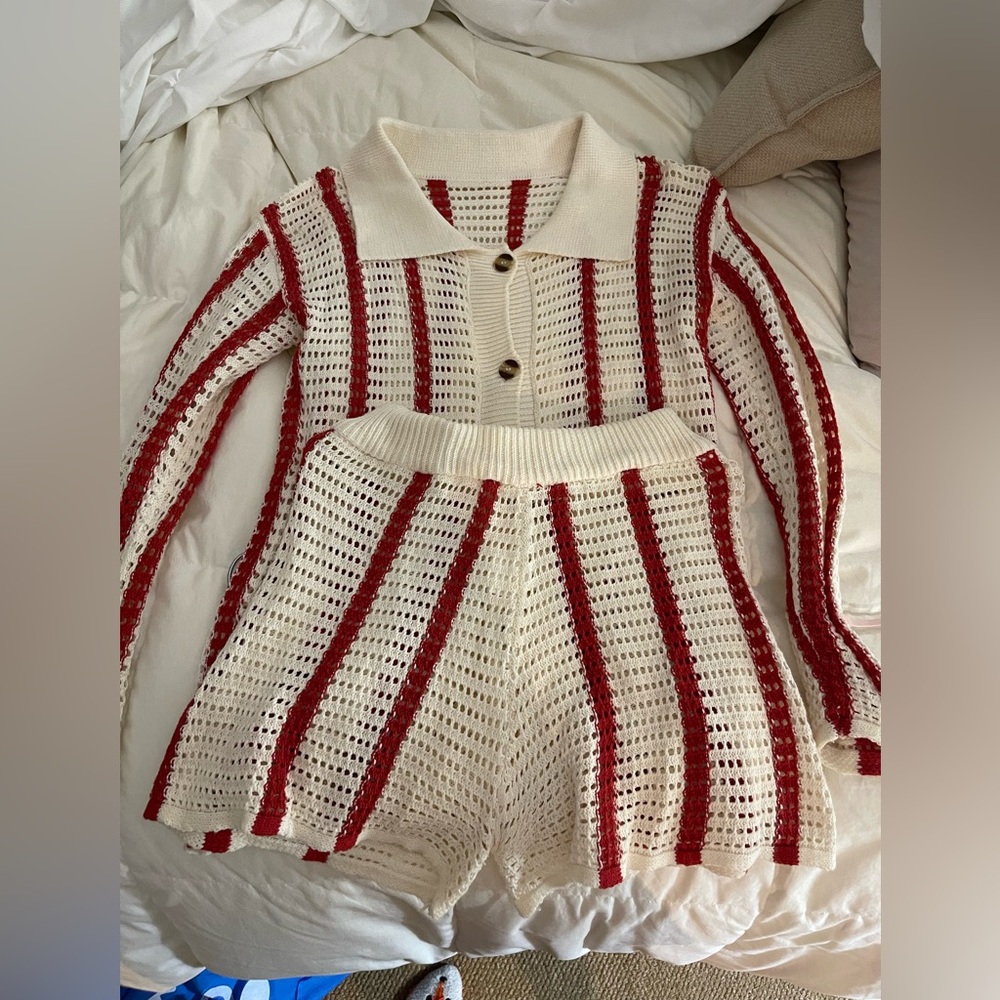 Red and White Striped Knit Set